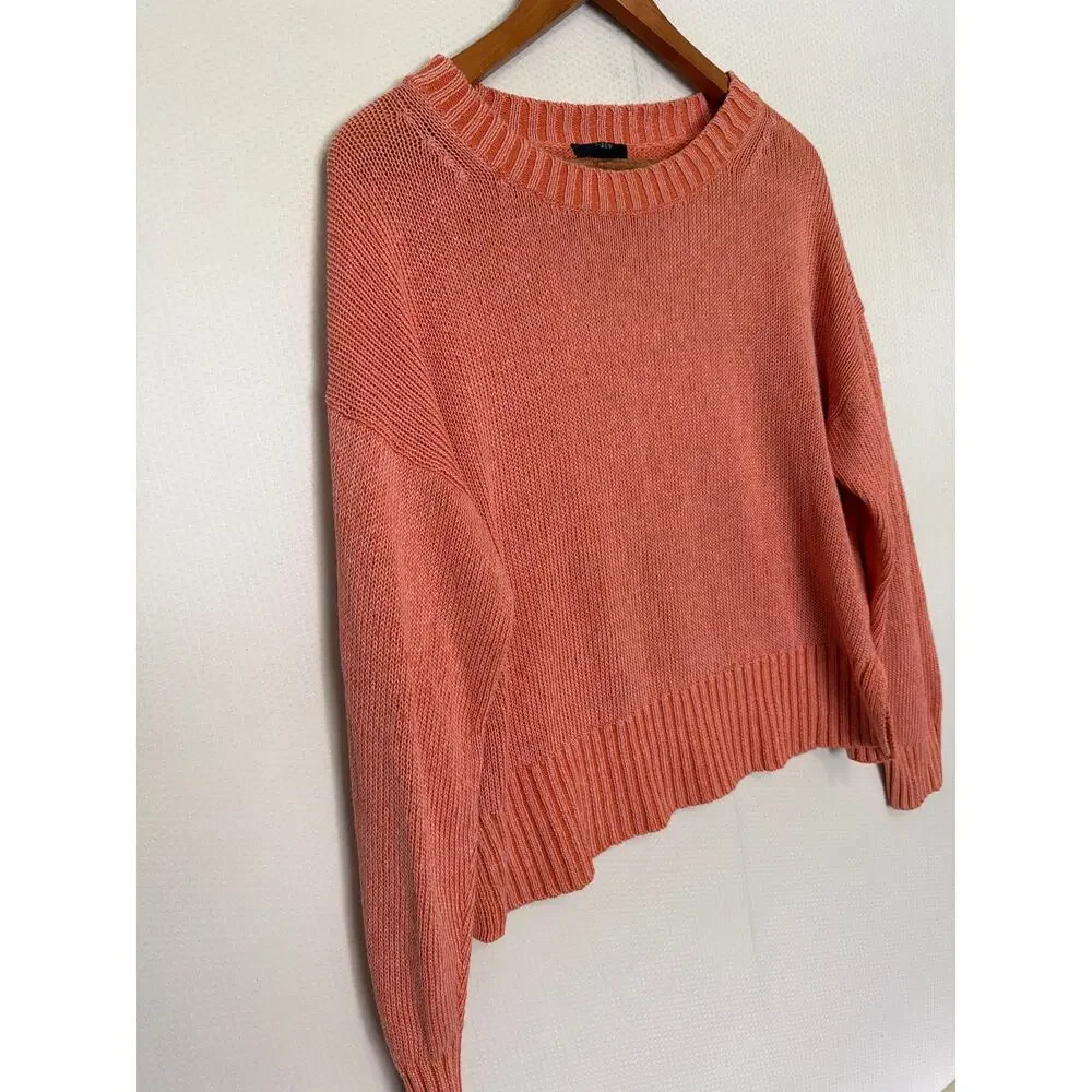 J.Crew Women’s Medium Coral Knit Crewneck Sweater Ribbed Hem‎